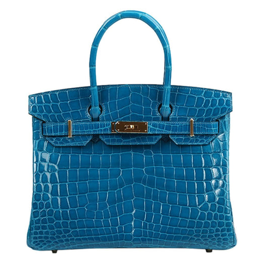 HermesBirkin 30 Bag Blue Izmir Crocodile