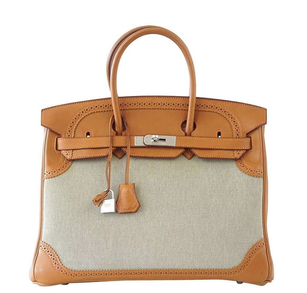 HermesBirkin Ghillies 35 Bag Barenia Toile