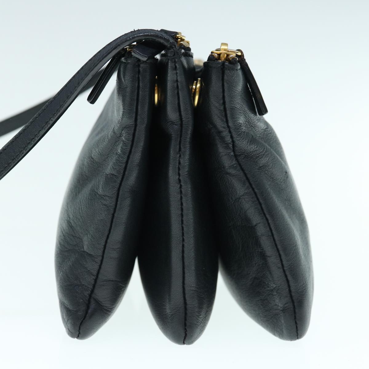 Luxury CELINE Trio Shoulder Bag Leather Black hk1006