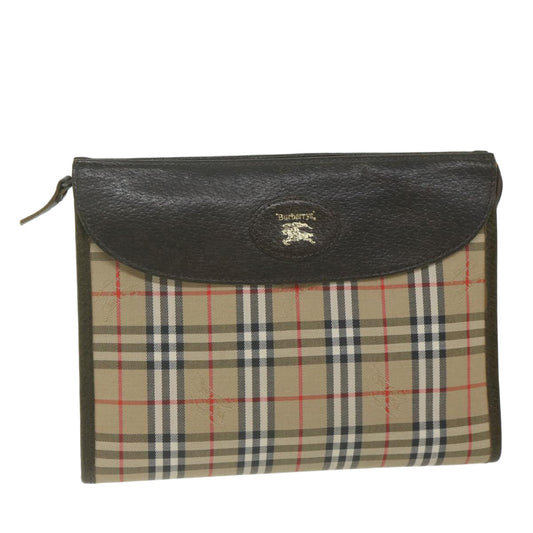 Burberry Nova Check Clutch Bag Nylon Canvas Beige Auth hk1022