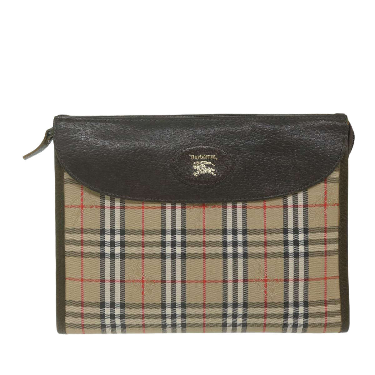 Burberry Nova Check Clutch Bag Nylon Canvas Beige Auth hk1022