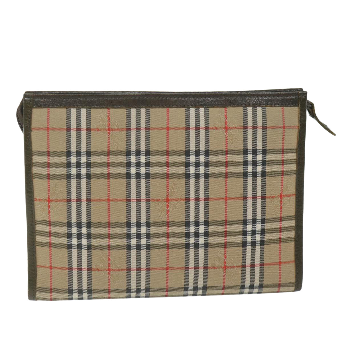 Burberry Nova Check Clutch Bag Nylon Canvas Beige Auth hk1022