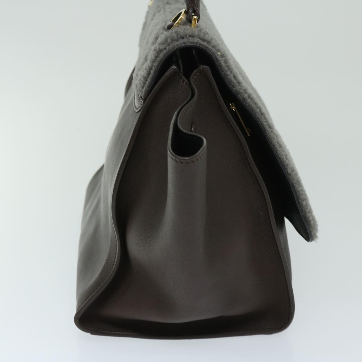 Luxury CELINE Trapeze Hand Bag Leather 2way Brown hk1137