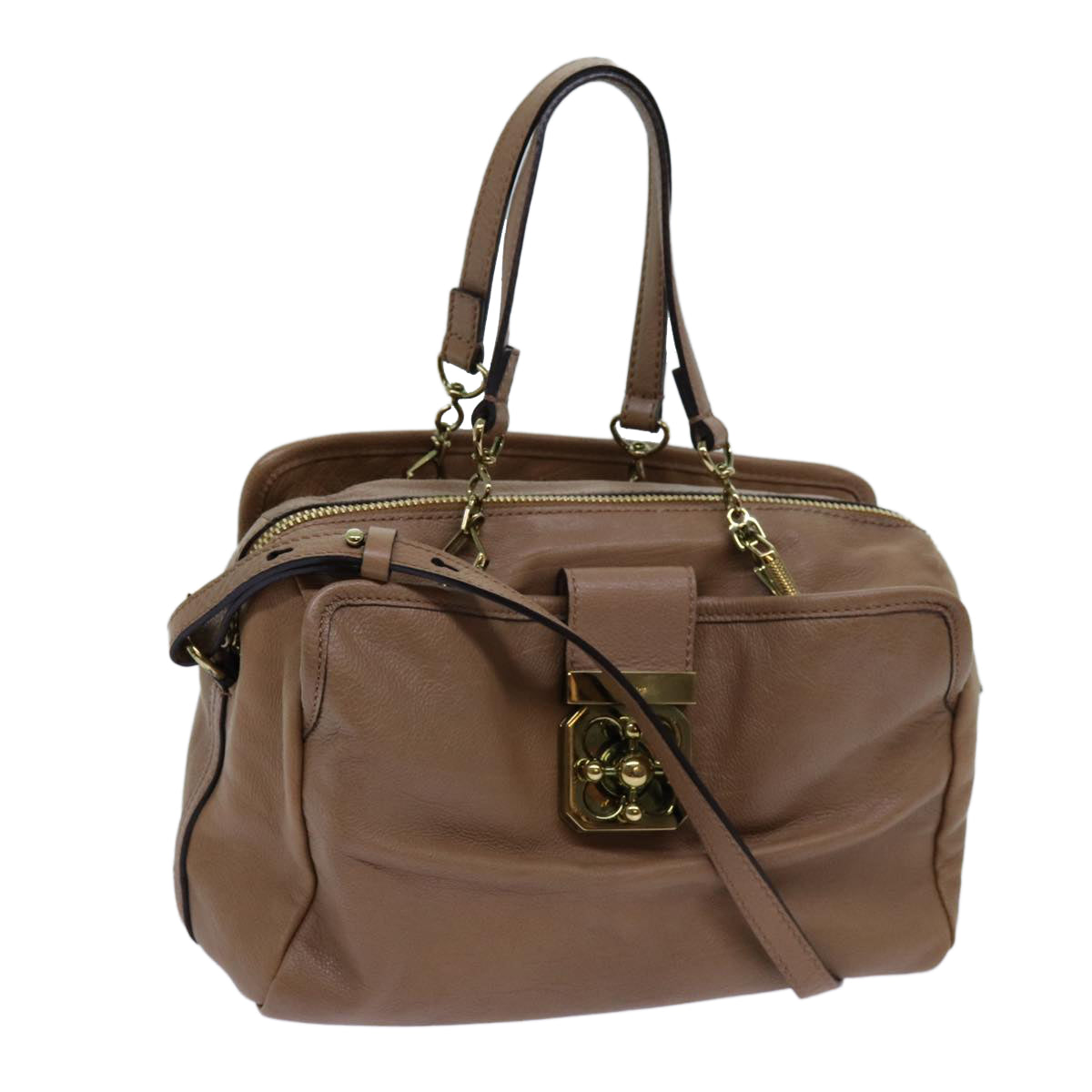 Luxury CELINE Elsie Hand Bag Leather 2way Beige hk1217