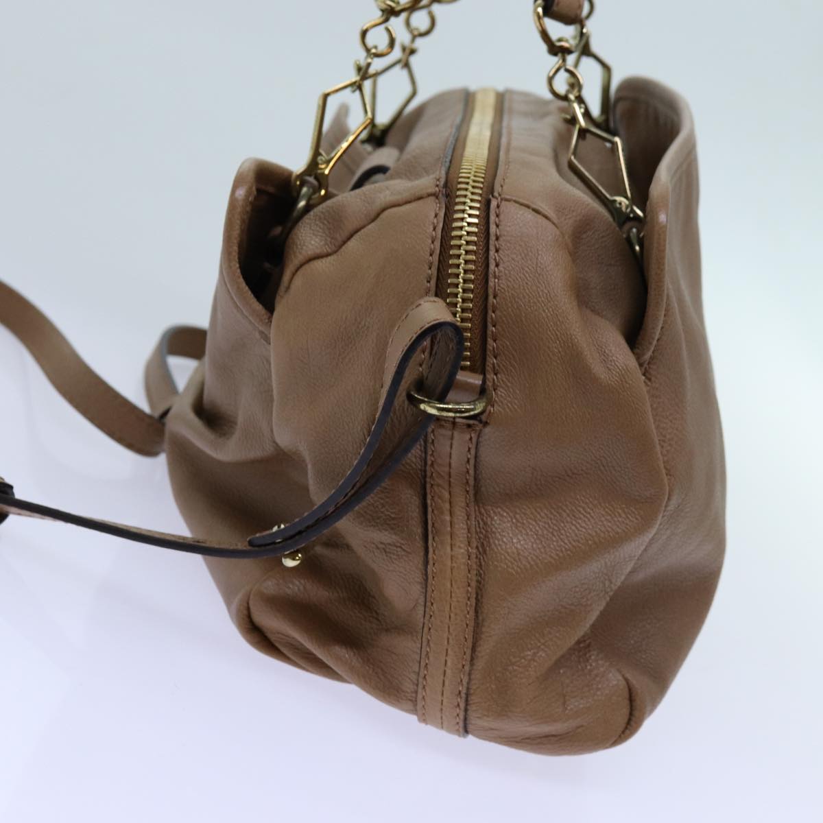Luxury CELINE Elsie Hand Bag Leather 2way Beige hk1217