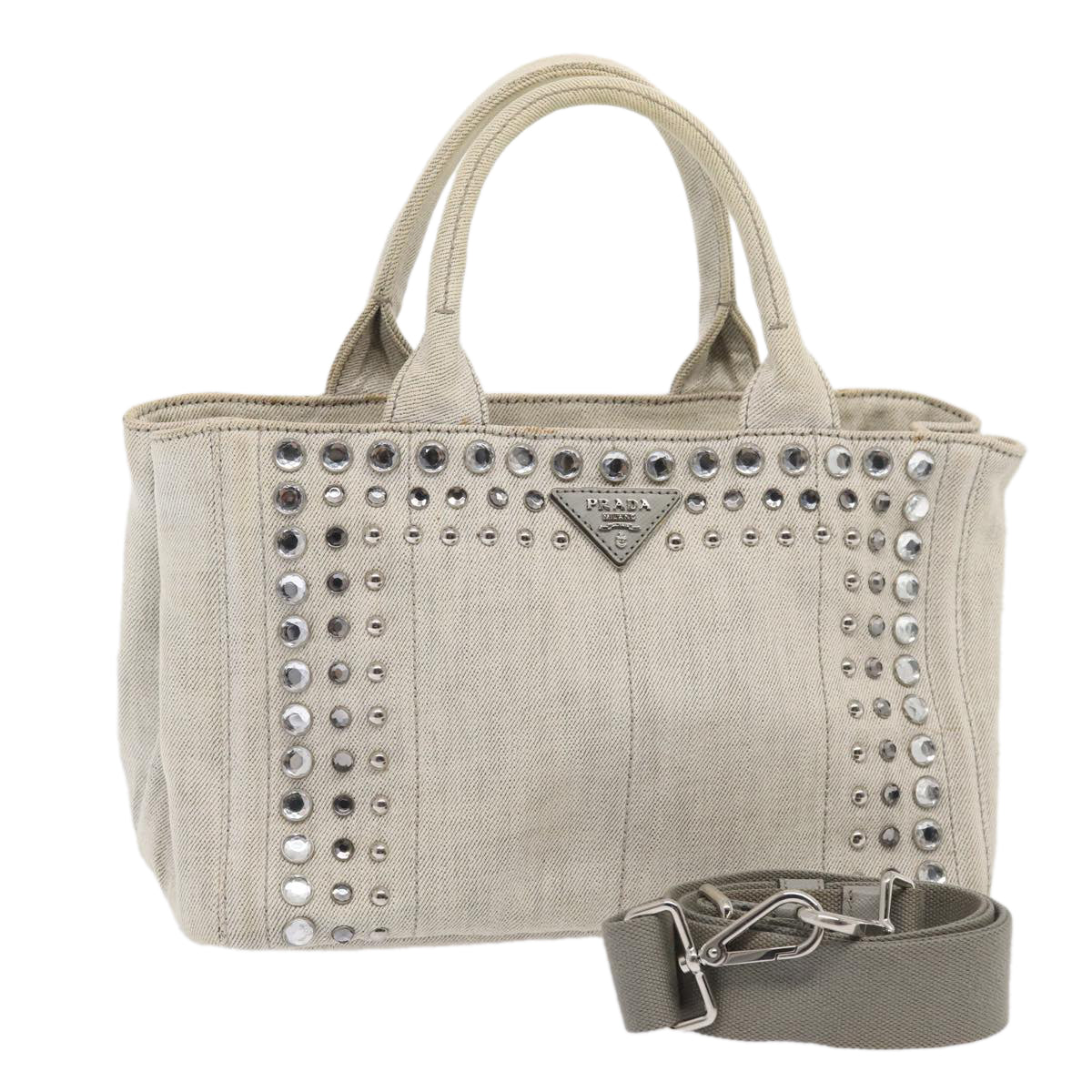 PRADA Bijoux Canapa PM Hand Bag Canvas 2way Gray Auth