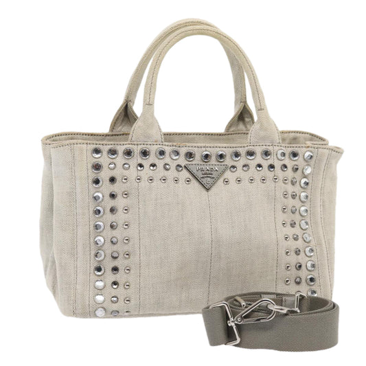 PRADA Bijoux Canapa PM Hand Bag Canvas 2way Gray Auth