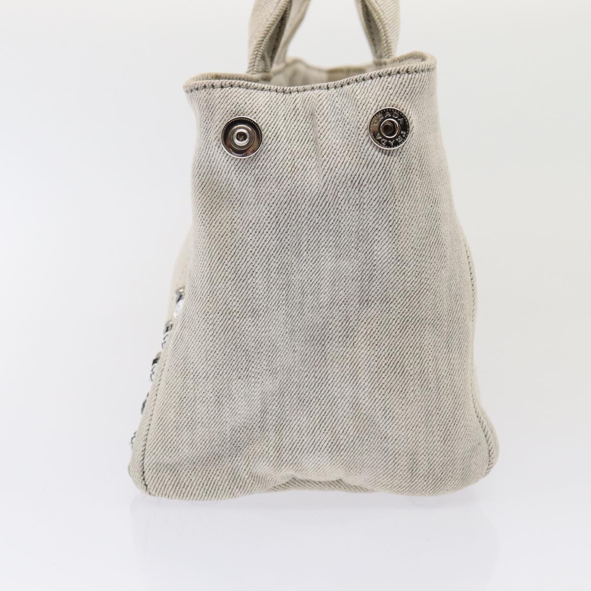 PRADA Bijoux Canapa PM Hand Bag Canvas 2way Gray Auth