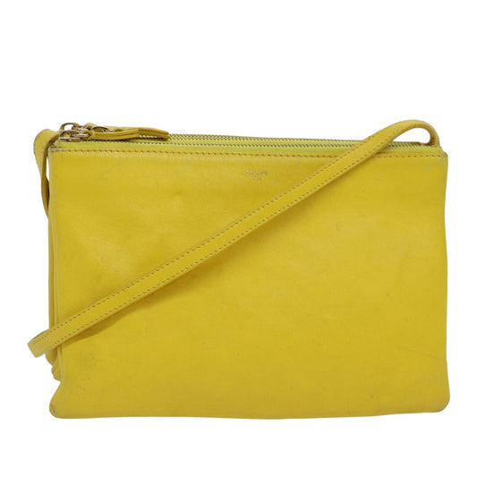 Luxury CELINE Trio Shoulder Bag Leather Yellow Auth hk1472