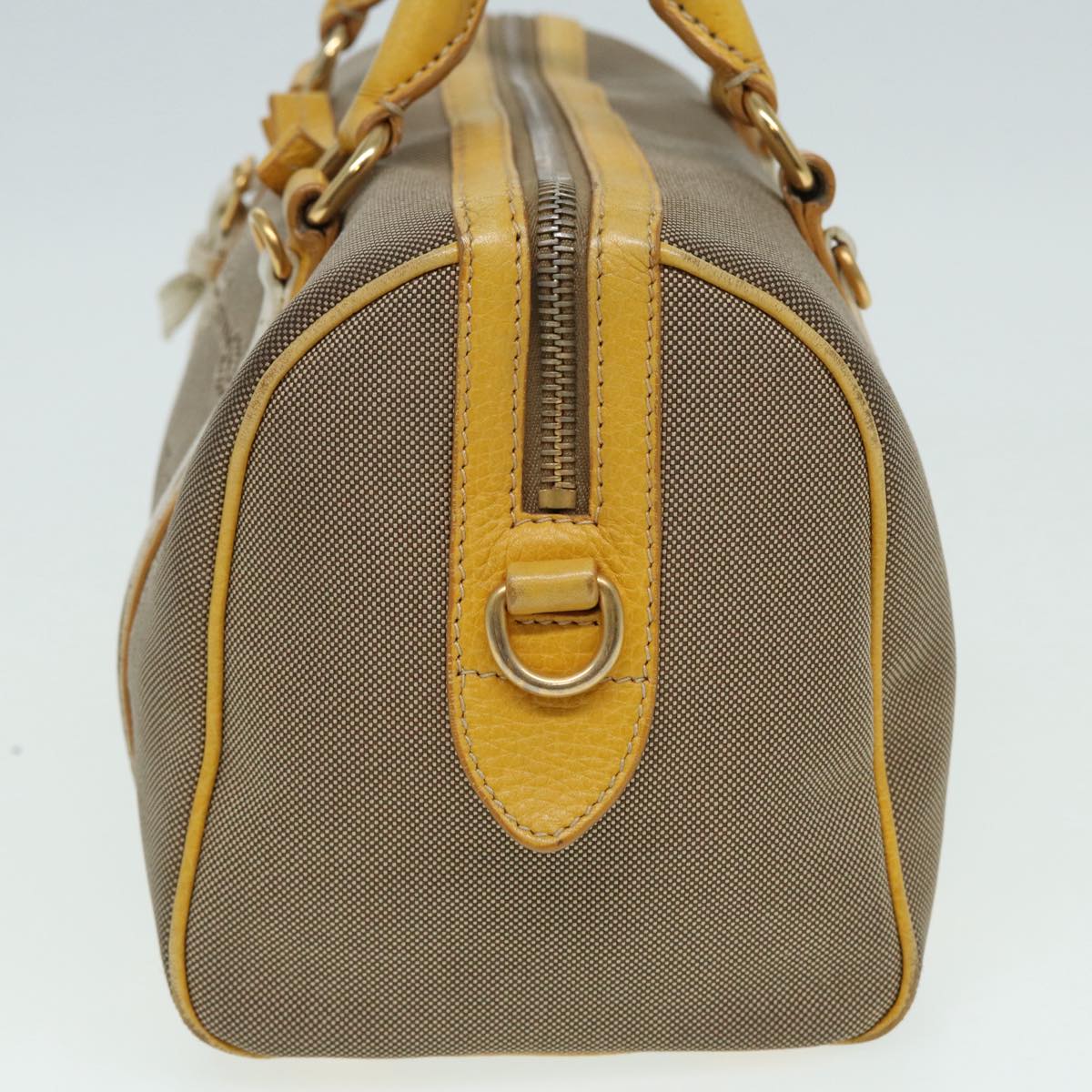 PRADA Hand Bag Canvas Beige Yellow Auth