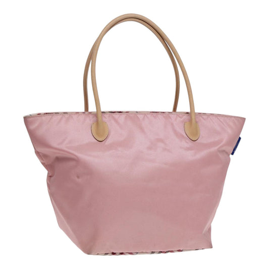 Burberry Nova Check Blue Label Hand Bag Nylon Leather Pink Silver Auth hk1571