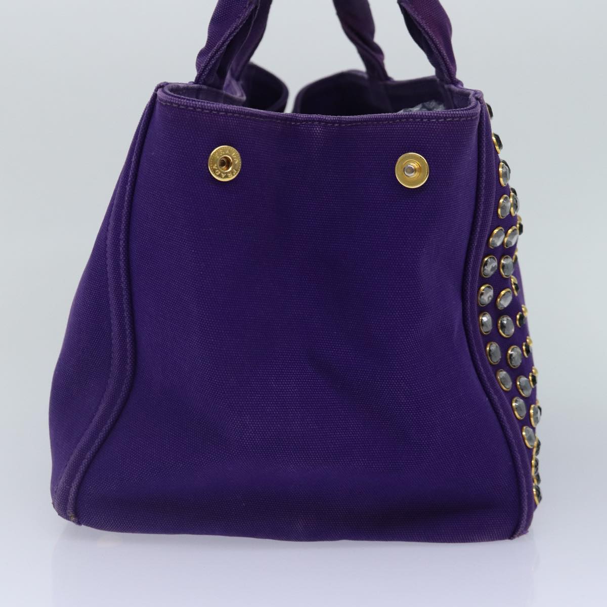 PRADA Hand Bag Canvas Purple Gold Auth