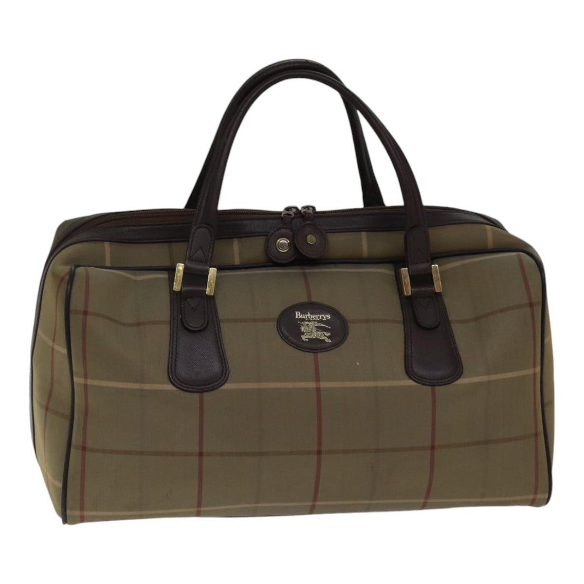 Burberry Nova Check Boston Bag Canvas Beige Auth hk1648