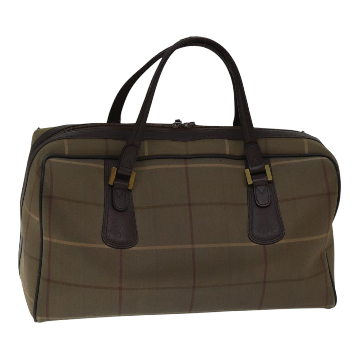 Burberry Nova Check Boston Bag Canvas Beige Auth hk1648