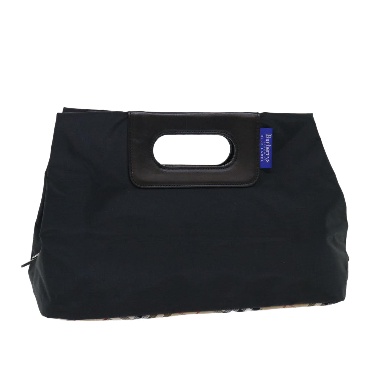 Burberry Nova Check Blue Label Hand Bag Nylon Black Beige Auth hk826