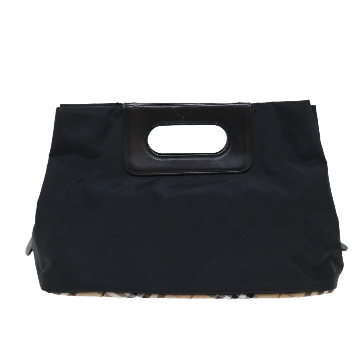 Burberry Nova Check Blue Label Hand Bag Nylon Black Beige Auth hk826