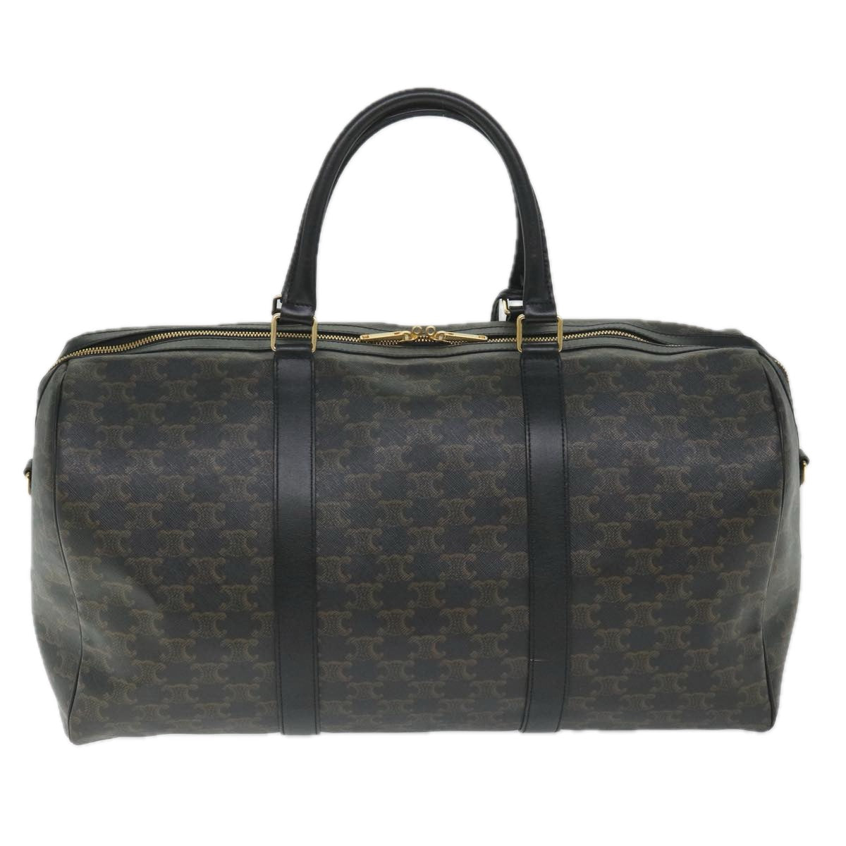 Luxury CELINE Triomphe Canvas Boston Bag PVC Leather 2way Black Auth hk880