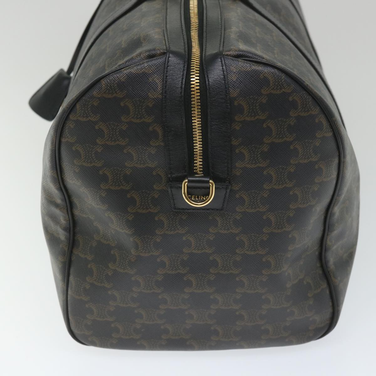 Luxury CELINE Triomphe Canvas Boston Bag PVC Leather 2way Black Auth hk880