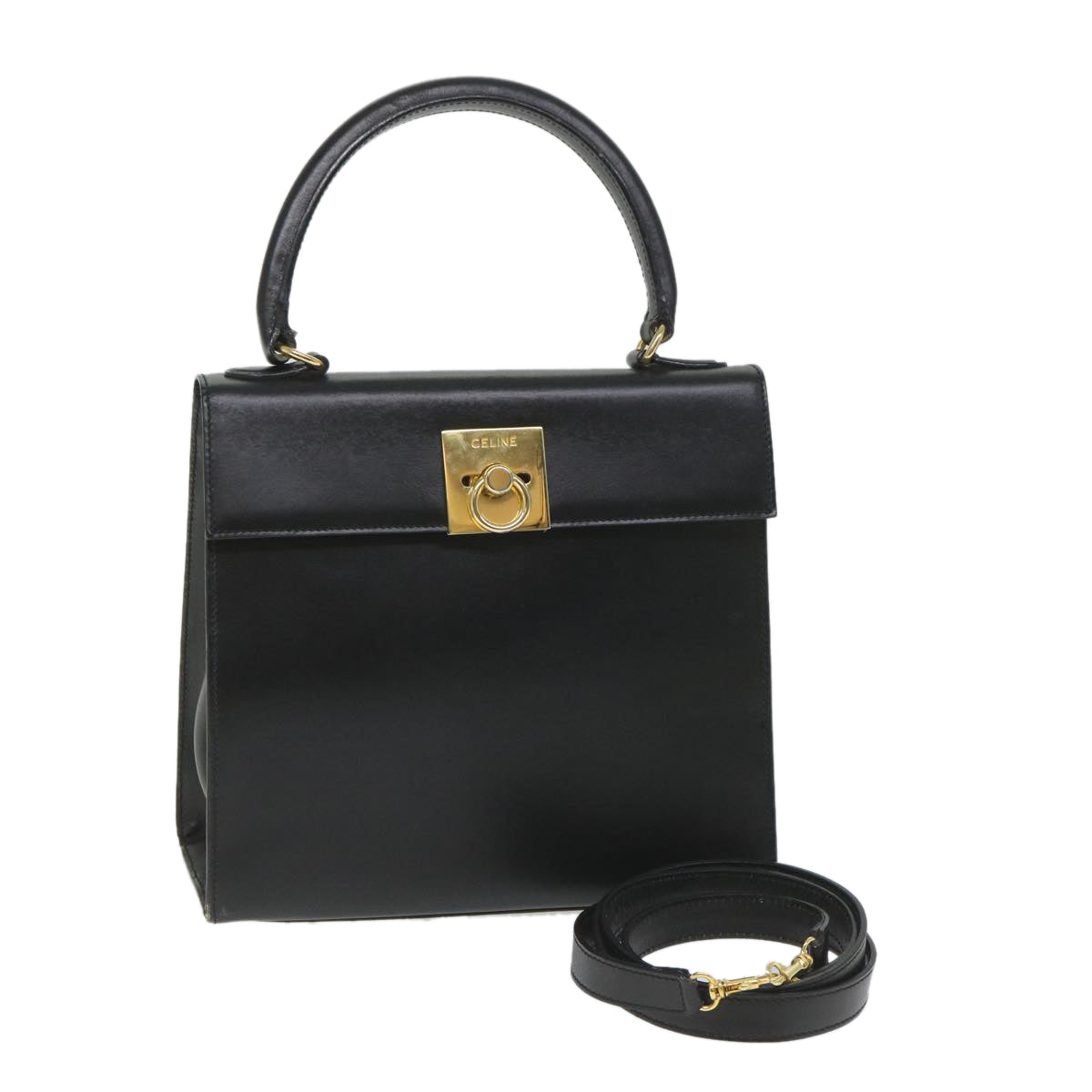 Luxury CELINE Hand Bag Leather 2way Black hk901
