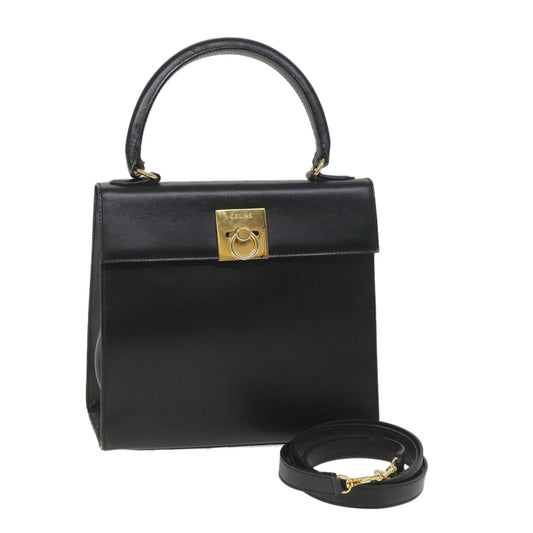 Luxury CELINE Hand Bag Leather 2way Black hk901