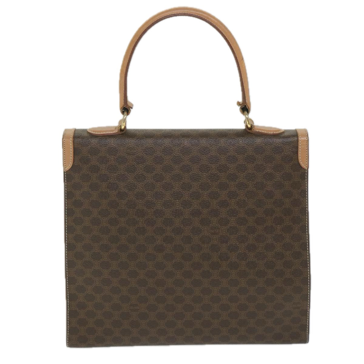 Luxury CELINE Macadam Canvas Top Handle Hand Bag PVC Leather Brown hk911