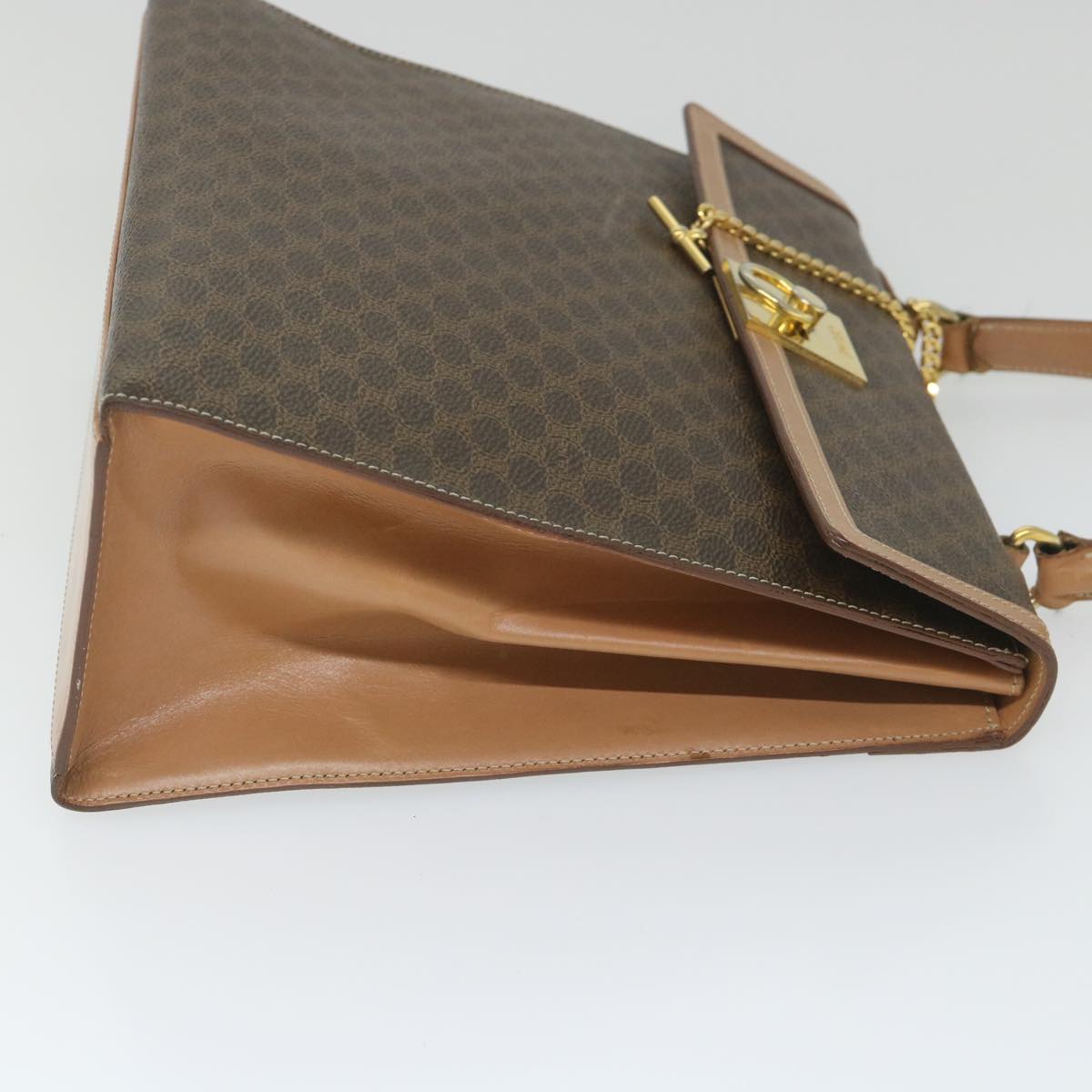Luxury CELINE Macadam Canvas Top Handle Hand Bag PVC Leather Brown hk911
