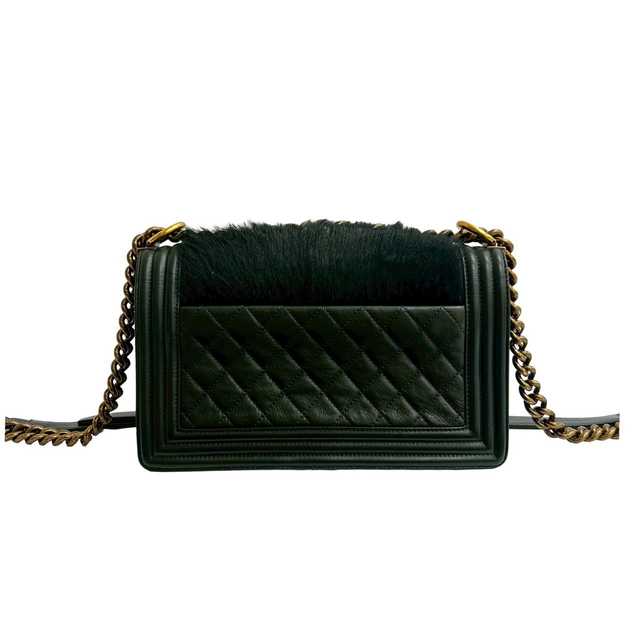 Chanel Boy Chanel Lambskin Rabbit Fur Shoulder Bag
