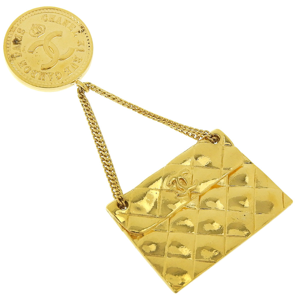CHANEL Brooch Plated Gold gold Matrasse COCO Mark Bag motif Women d