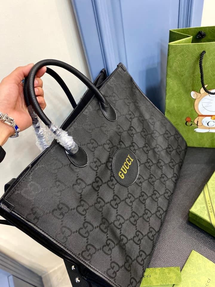 Gucci Monogram Nylon Leather Top Handle Tote