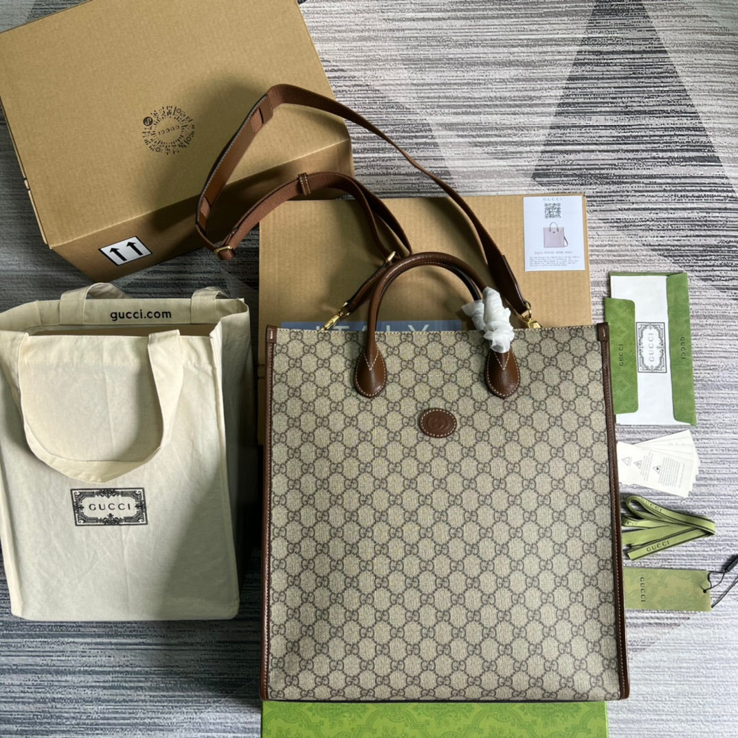 Gucci Monogram Leather Canvas Tote