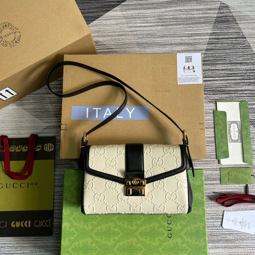 Gucci Leather Monogram Shoulder Bag Style 10