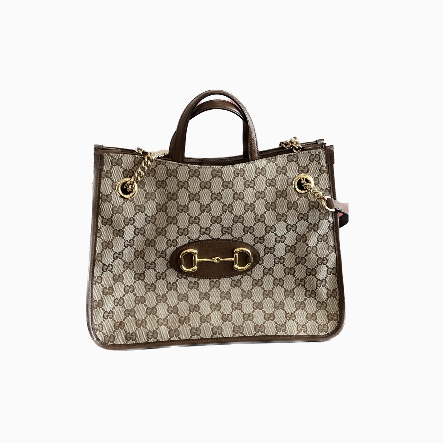 Gucci 1956 horsebit chain tote in monogram canvas and brown leather