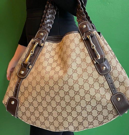 Gucci Brown Leather Canvas Shoulder Bag Style 4