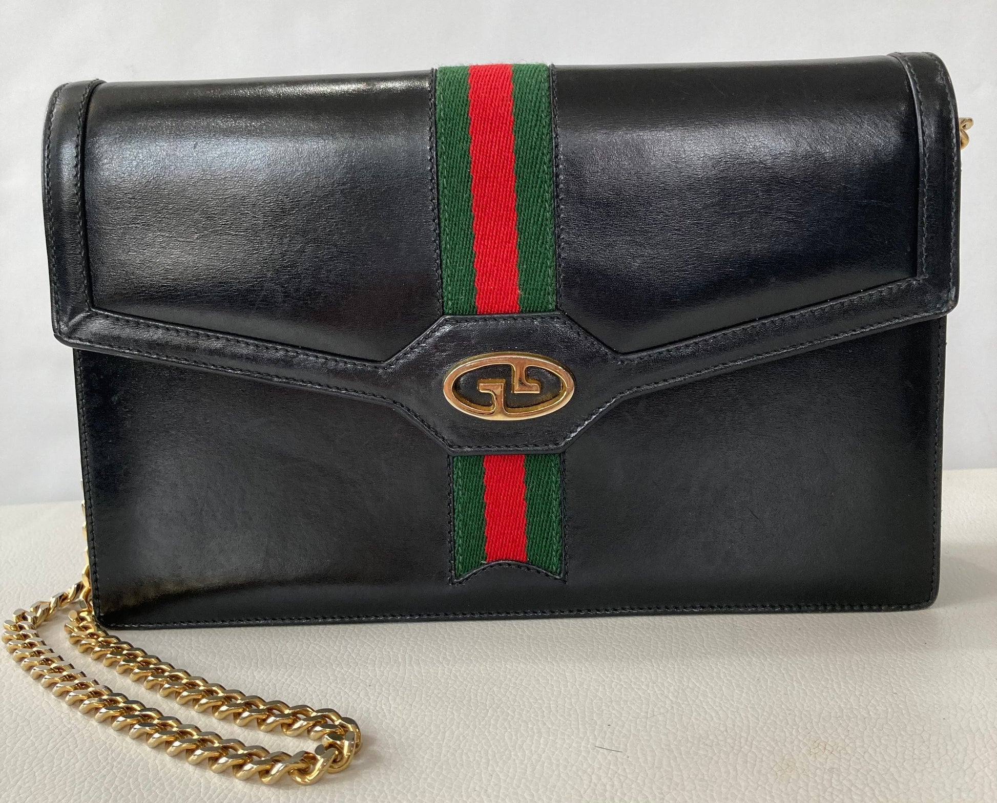 Gucci Web Leather Chain Shoulder Bag