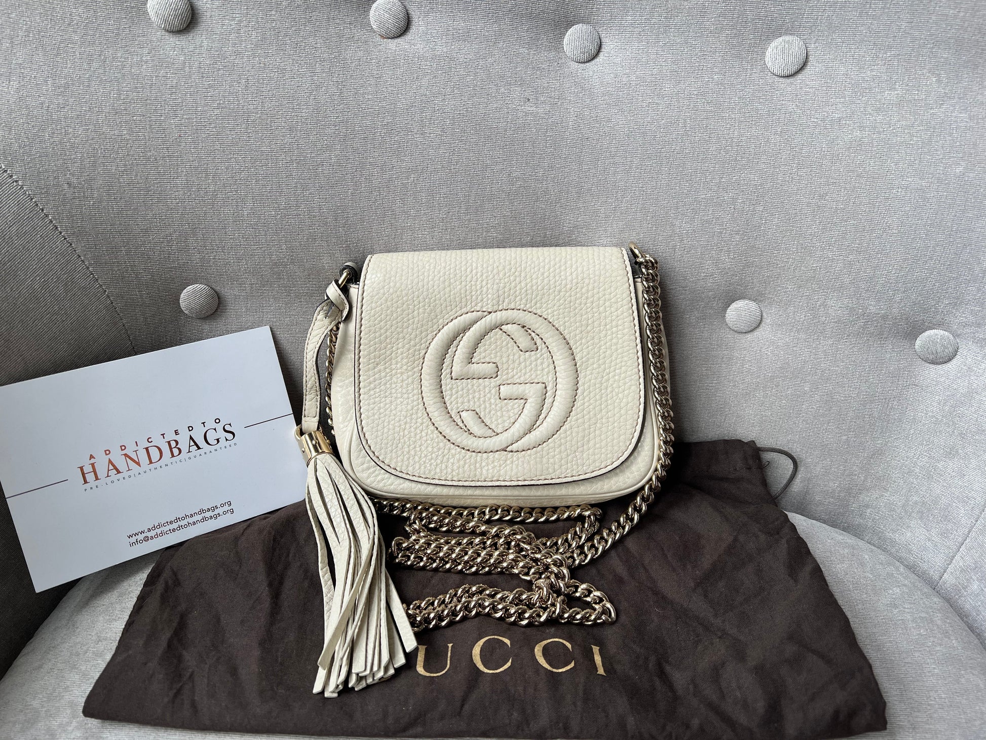 Gucci Soho White Leather Chain Crossbody