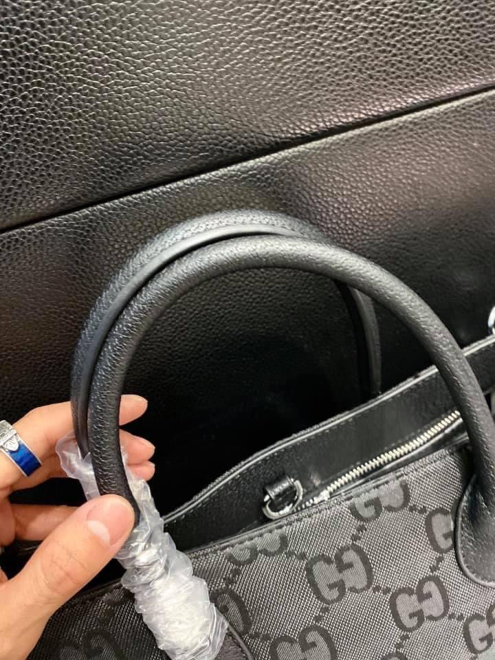 Gucci Monogram Nylon Leather Top Handle Tote