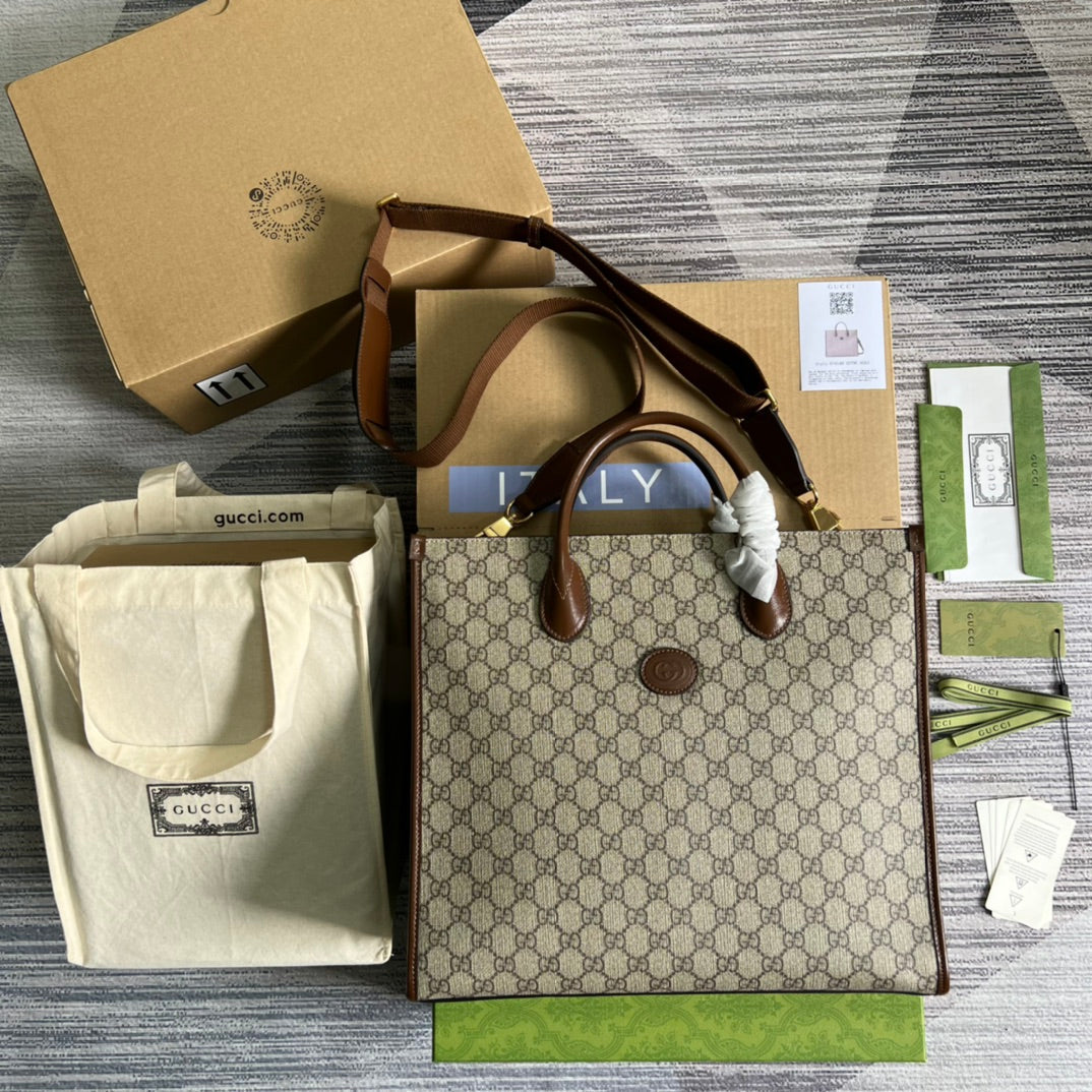 Gucci Monogram Leather Canvas Tote