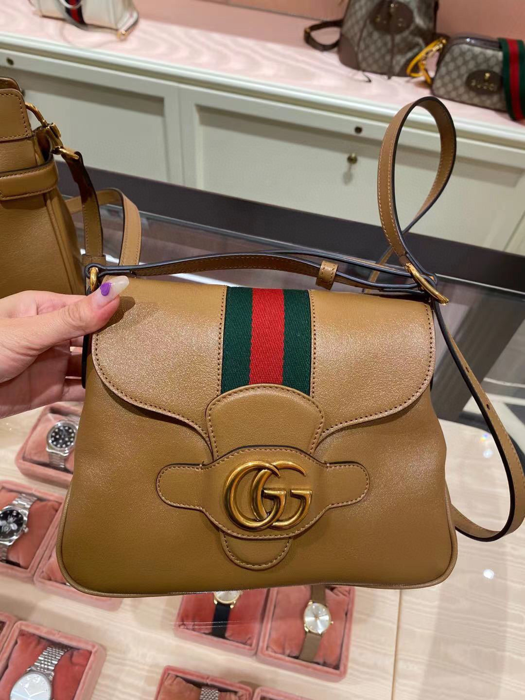 Gucci Leather Monogram Shoulder Bag Style 5
