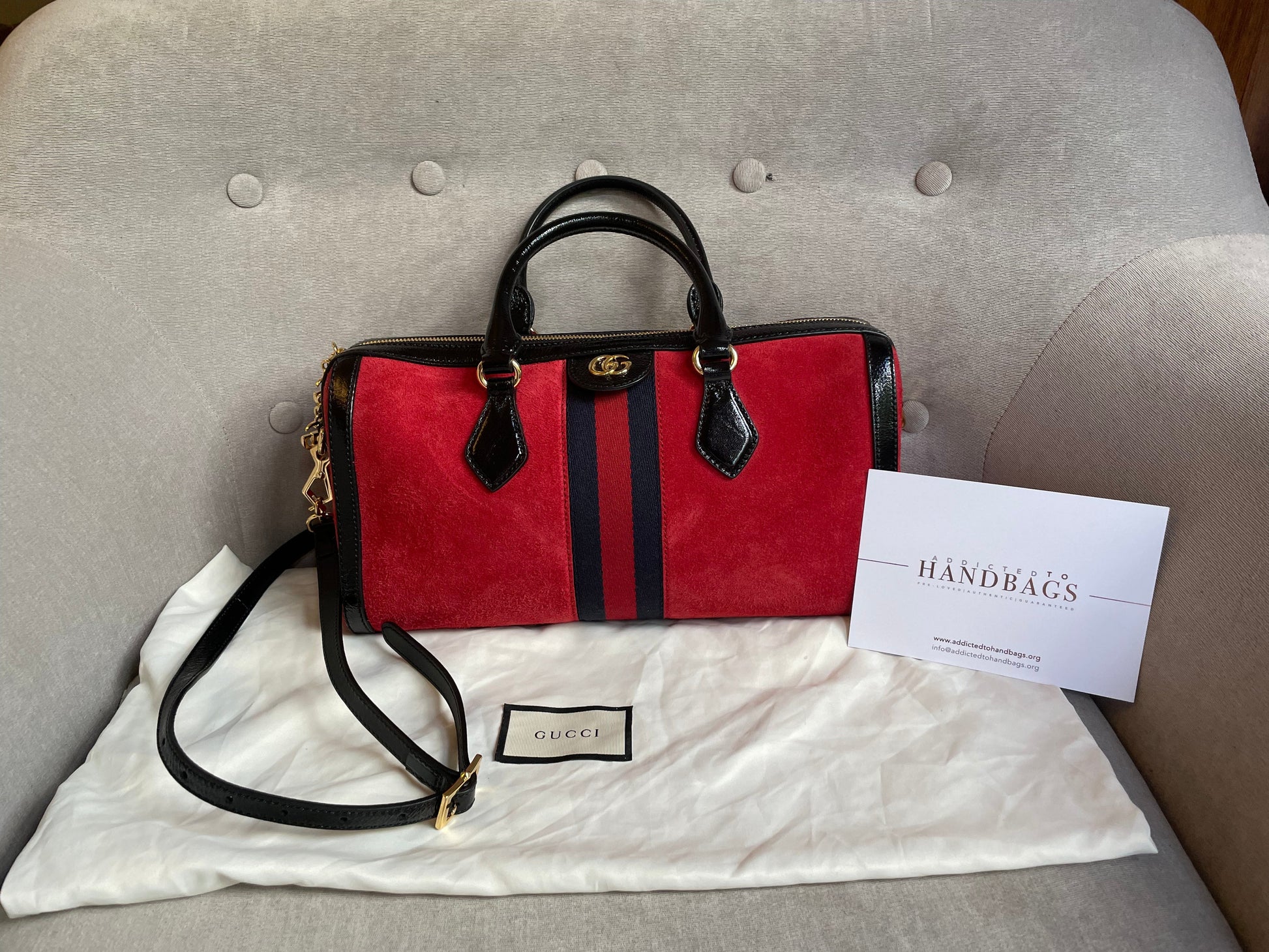 Gucci Ophidia Red Leather Suede Shoulder Bag