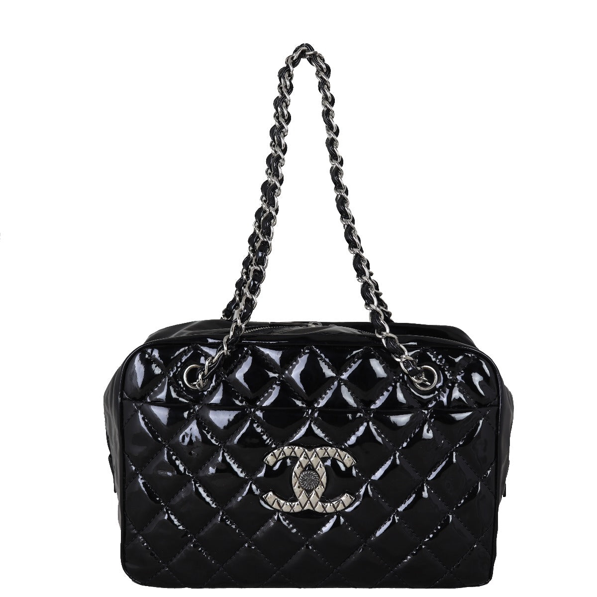 Chanel Brilliant Patent Camera Bag Large | Silver Hardware