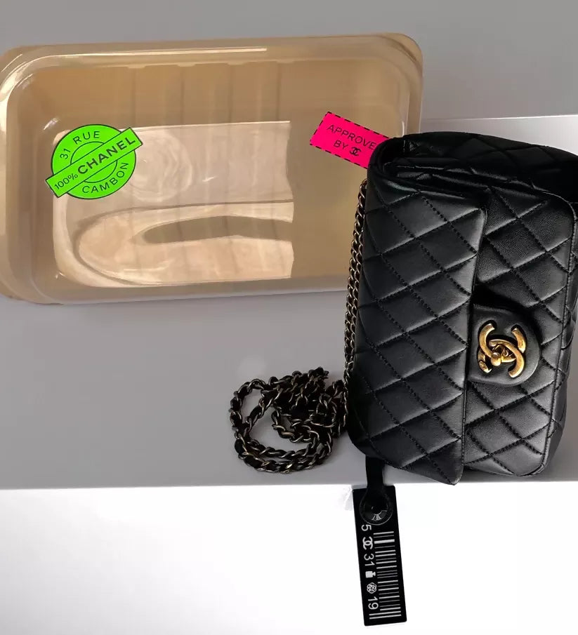 Chanel 2014 Black Lambskin MinaudiÃ¨re Meat Package  Flap Bag