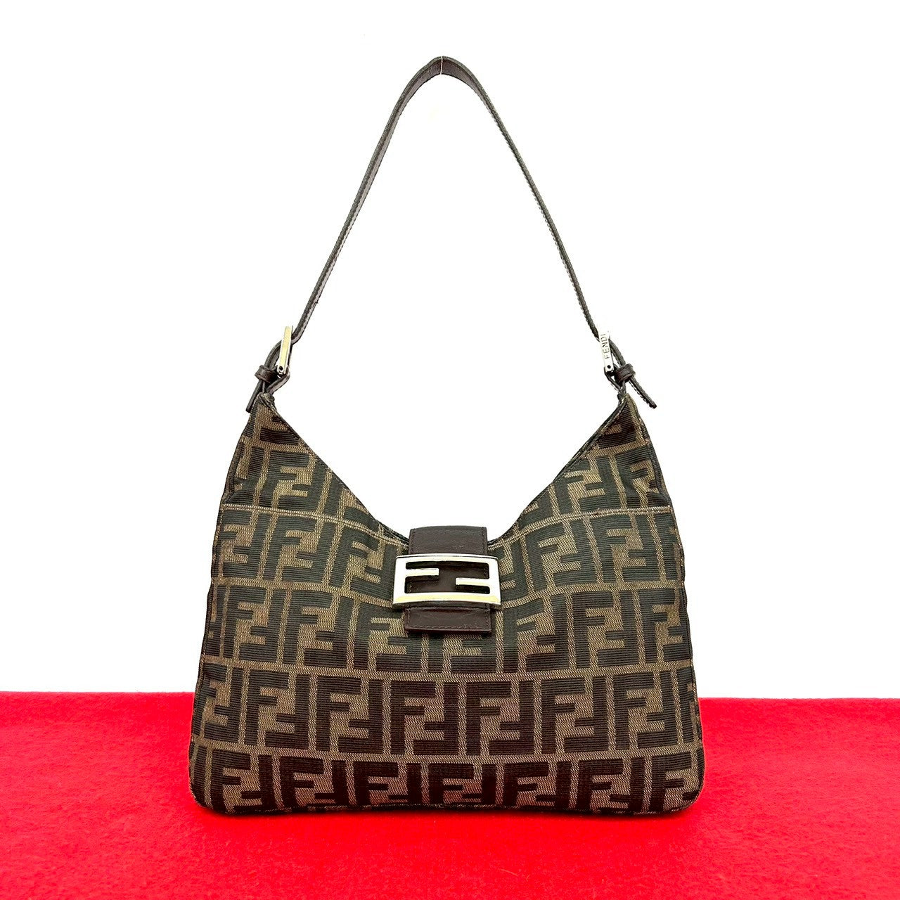 Fendi Mamma Baguette Canvas Leather Shoulder Bag