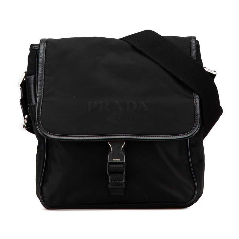 Prada Triangle Logo Plate Nylon Leather Shoulder Bag