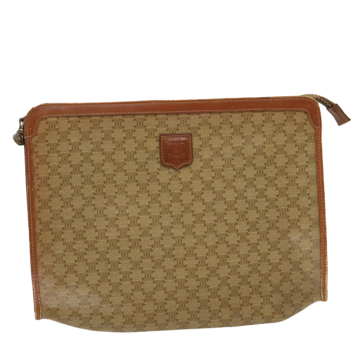 Luxury CELINE Macadam Pouch Clutch Bag PVC Leather Beige jk1328