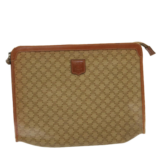 Luxury CELINE Macadam Pouch Clutch Bag PVC Leather Beige jk1328