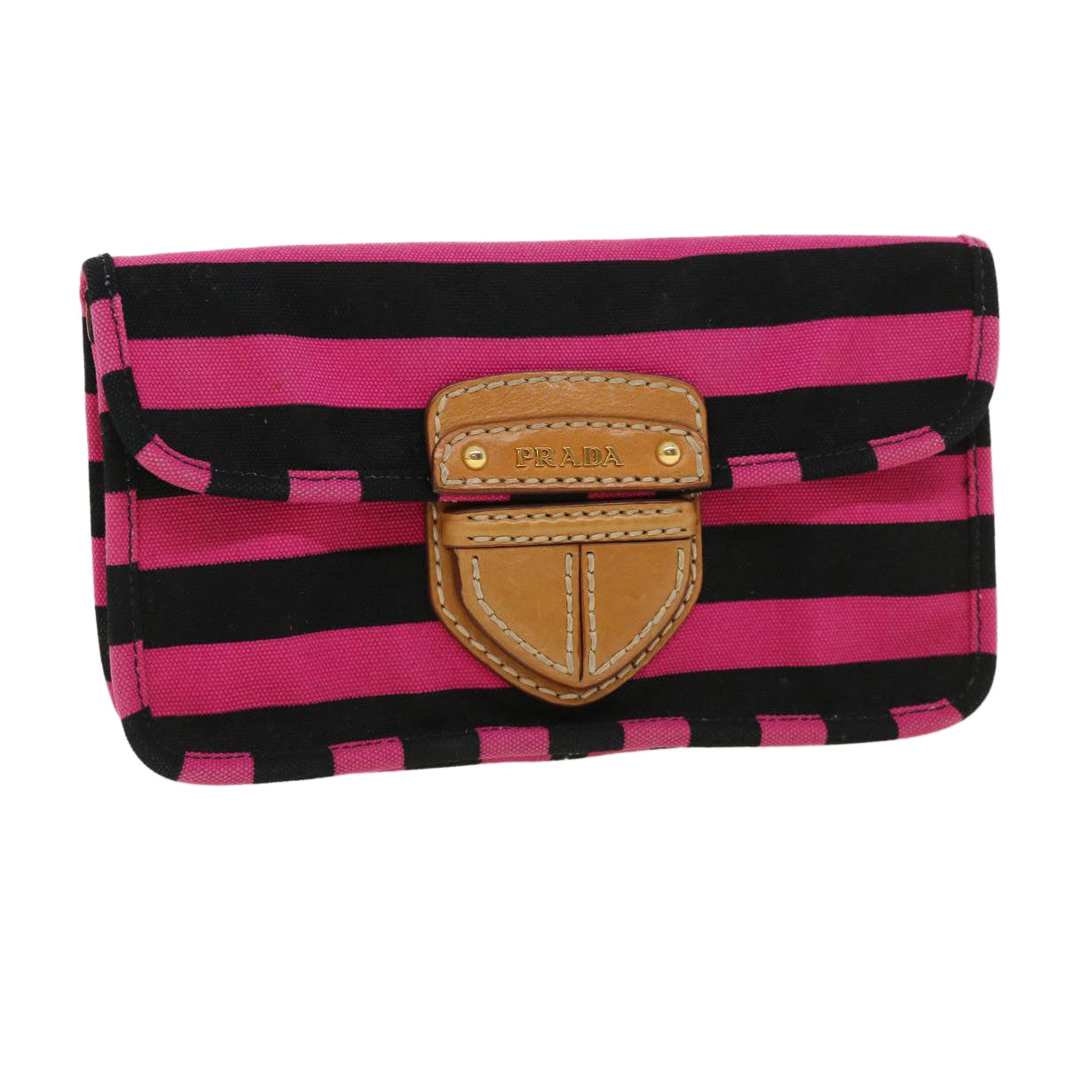 Prada Clutch Bag Canvas Black Pink