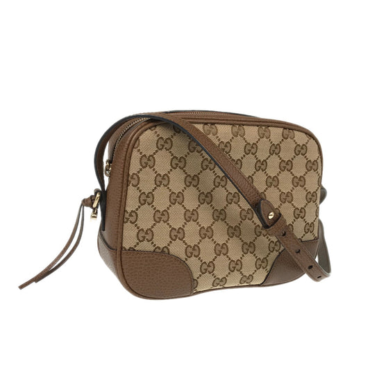 Gucci Twist Leather Canvas Shoulder Bag