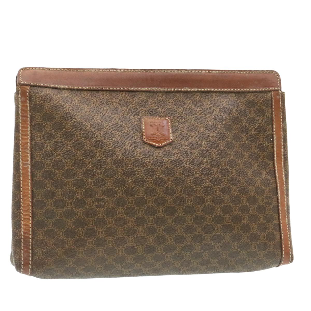 Luxury CELINE Macadam Canvas Clutch Bag PVC Leather Brown ki1226