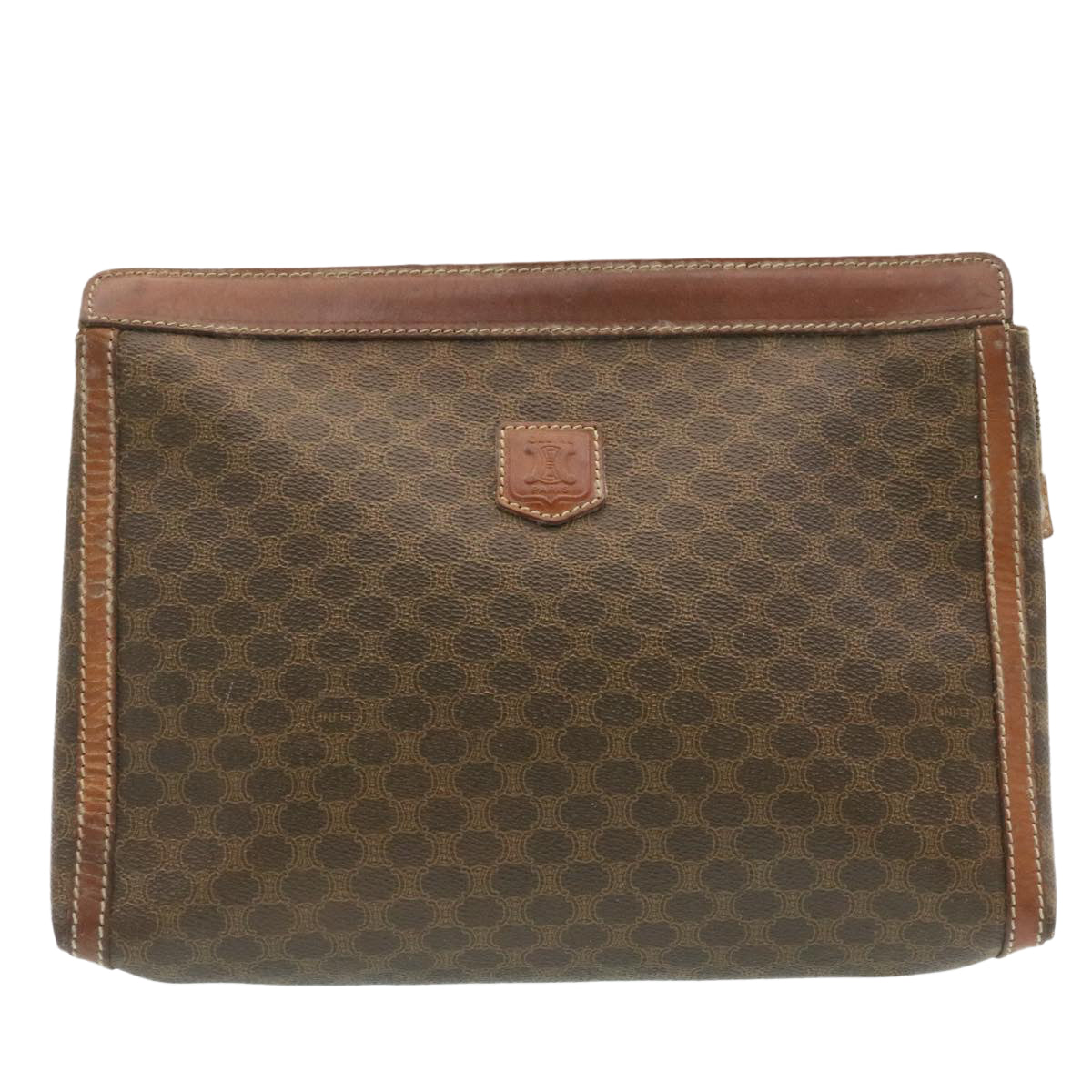 Luxury CELINE Macadam Canvas Clutch Bag PVC Leather Brown ki1226