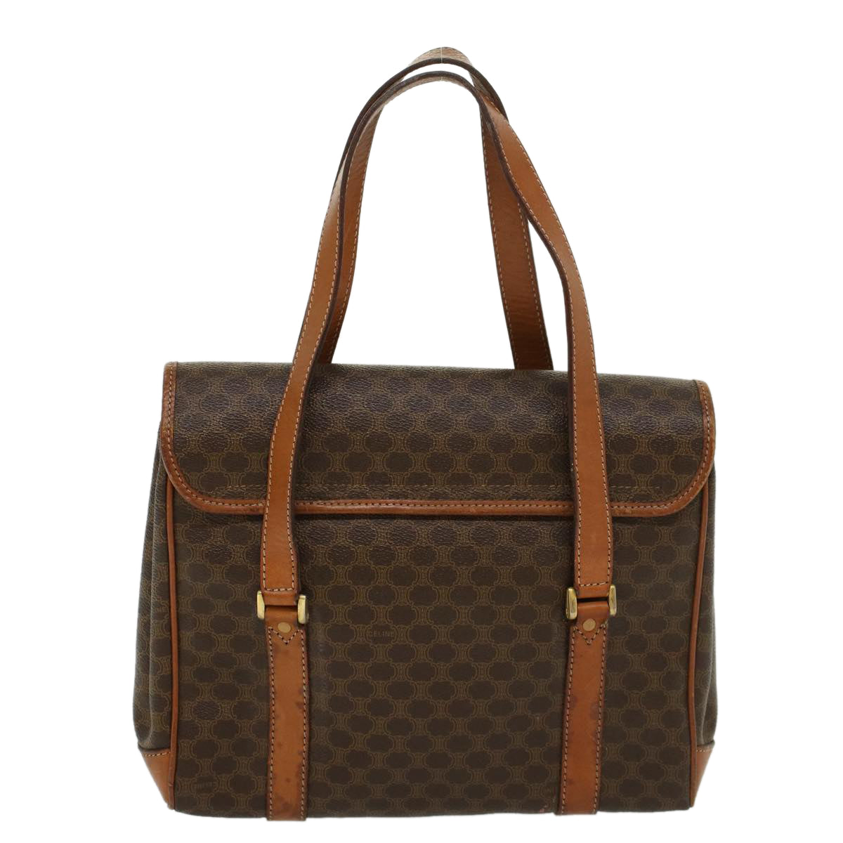 Luxury CELINE Macadam Canvas Hand Bag PVC Leather Brown ki2991